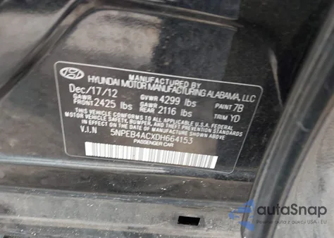 2013 Hyundai Sonata Gls from USA, damaged, VIN 5NPEB4ACXDH664153